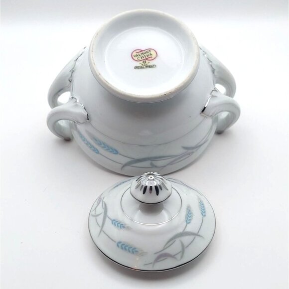 Valmont China Royal Wheat Porcelain Sugar Bowl W/ Lid & Creamer Set Japan 1950s - Picture 8 of 15